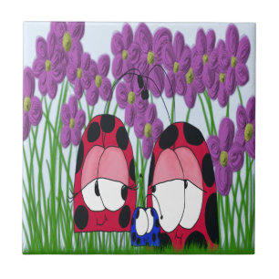 Cute Ladybug Family Illustration Ceramic Tile