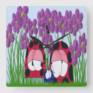 Cute Ladybug Family Illustration Square Wall Clock