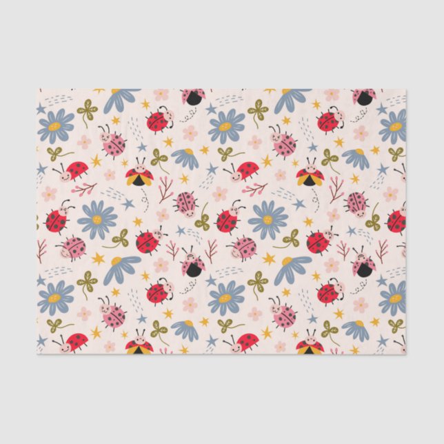 Cute Ladybug Floral Pattern Tissue Paper (Front)