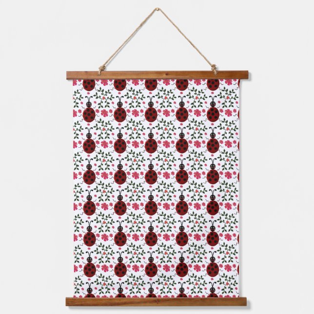 Cute Ladybug Floral Seamless Pattern   Hanging Tapestry (Front)