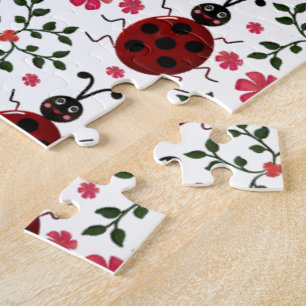 Cute Ladybug Floral Seamless Pattern Jigsaw Puzzle