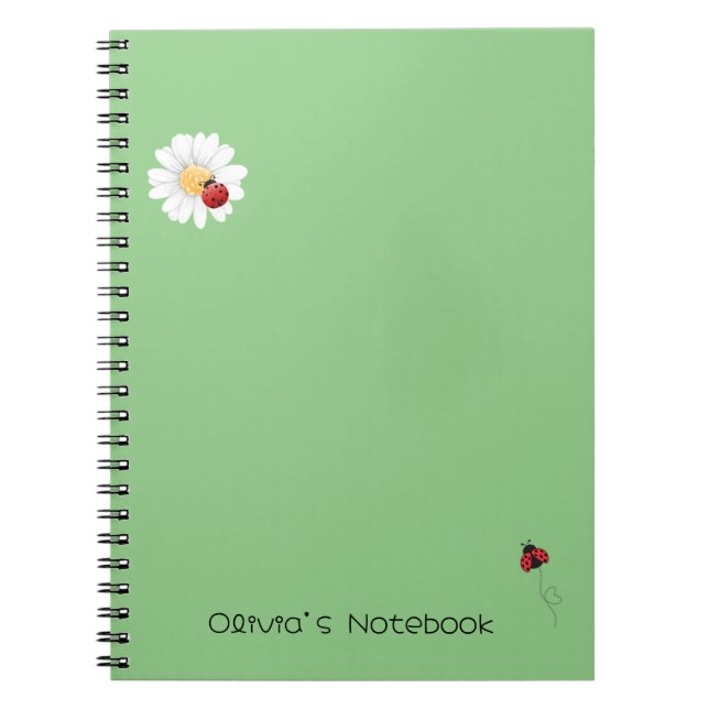 Cute Ladybug Flower gradient Personalised name Notebook (Front)