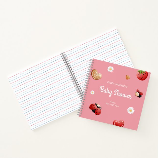 Cute Ladybug Flowers Baby Shower Guest Book (Inside)