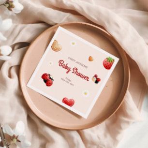 Cute Ladybug Flowers Baby Shower Napkin