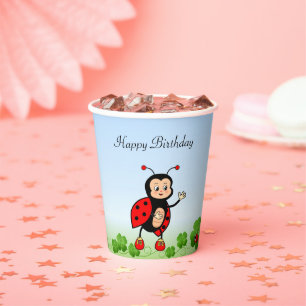 Cute Ladybug, Four-leaf Clovers Birthday Party Paper Cups
