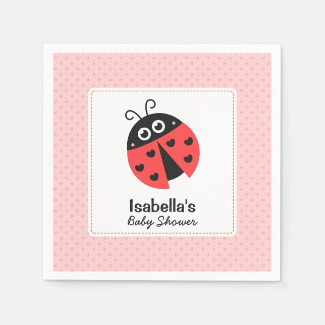 Cute Ladybug Girl Baby Shower Party Supplies Napkin (Front)
