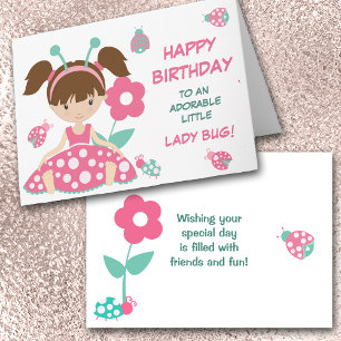 Cute Ladybug Girl Birthday Card