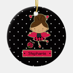 Cute ladybug girl polkadots personalised ornament