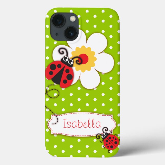 Cute ladybug girls name green red ipad case (Back)