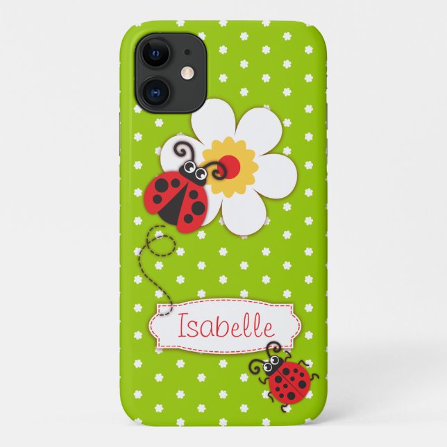 Cute ladybug girls name green red iphone 5 case (Back)