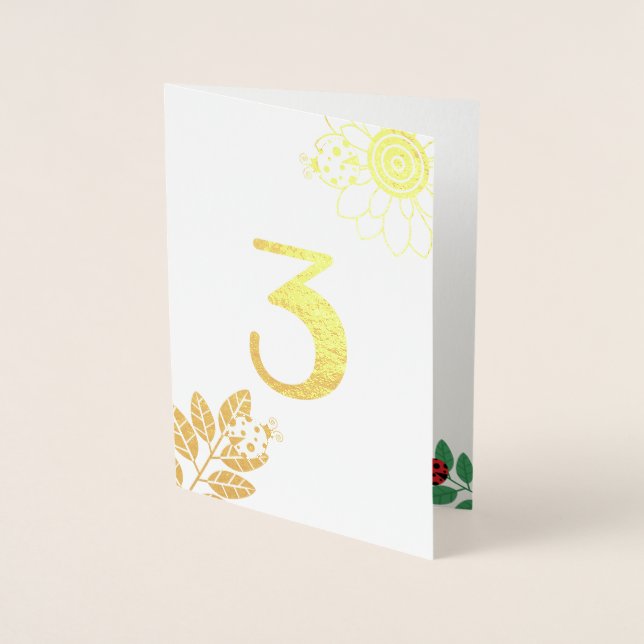 Cute Ladybug Gold Foil Number Birthday Card (Front)