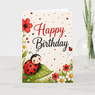 Cute Ladybug Happy Birthday Card