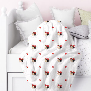 Cute Ladybug & Hearts Girls' Fleece Blanket