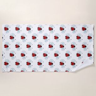 Cute Ladybug Illustration Beach Towel