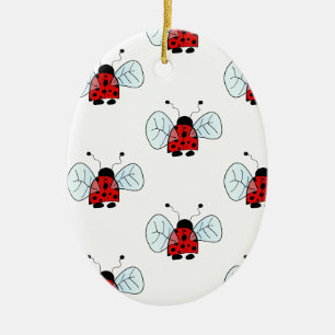 Cute Ladybug Illustration Ceramic Ornament