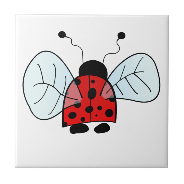 Cute Ladybug Illustration Ceramic Tile (Front)