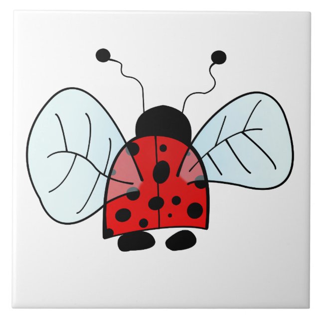 Cute Ladybug Illustration Ceramic Tile (Front)