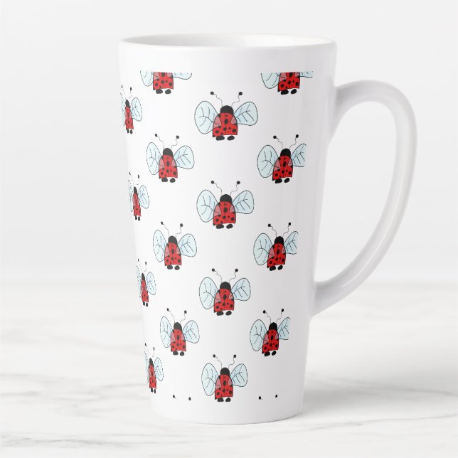 Cute Ladybug Illustration Latte Mug (Right)