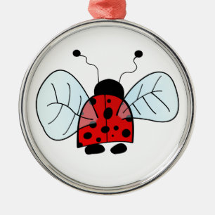 Cute Ladybug Illustration Metal Ornament