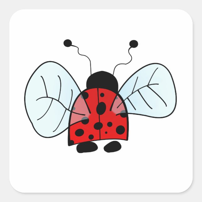 Cute Ladybug Illustration Square Sticker (Front)