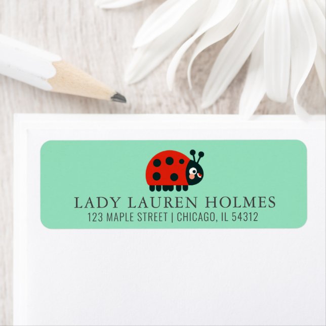 Cute Ladybug Kids Birthday Address Return Address Label (Insitu)