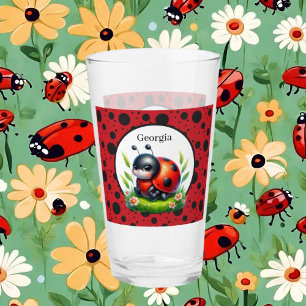 Cute ladybug lovers add name glass