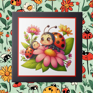 Cute ladybug lovers crafting  ceramic tile