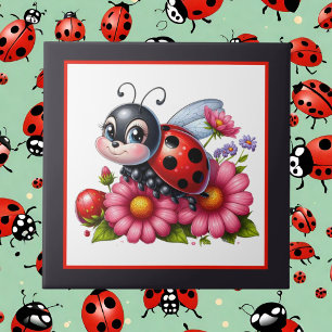 Cute ladybug lovers crafting ceramic tile