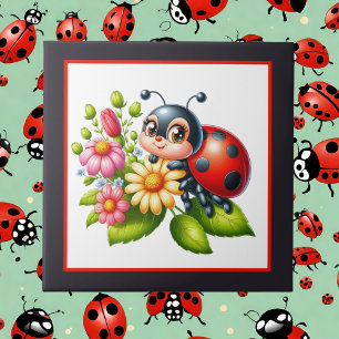 Cute ladybug lovers crafting  ceramic tile