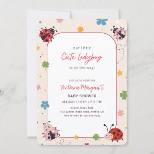 Cute Ladybug Modern Wildflower Baby Shower Invitation