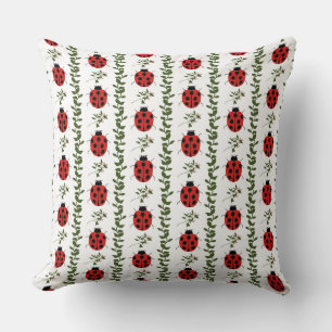 Cute Ladybug Nursery Throw Pillow Red and Green