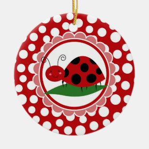 Cute Ladybug On A Leaf - Girls Red Black Ceramic Ornament