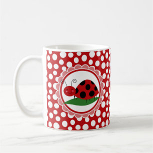 Cute Ladybug On A Leaf - Girls Red Black Coffee Mug