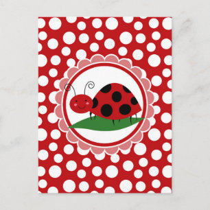 Cute Ladybug On A Leaf - Girls Red Black Postcard