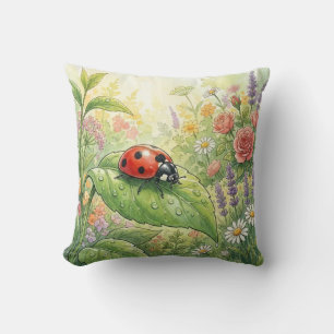 Cute Ladybug On A Leaf Tiny Insects  Cushion