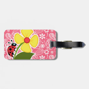 Cute Ladybug on Brink Pink Paisley; Floral Luggage Tag