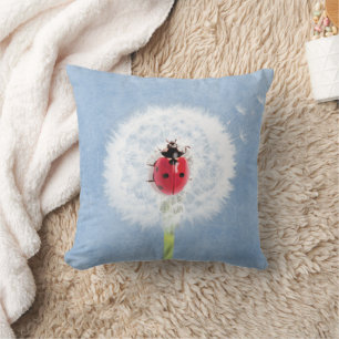 Cute Ladybug on Dandelion Nature Cushion