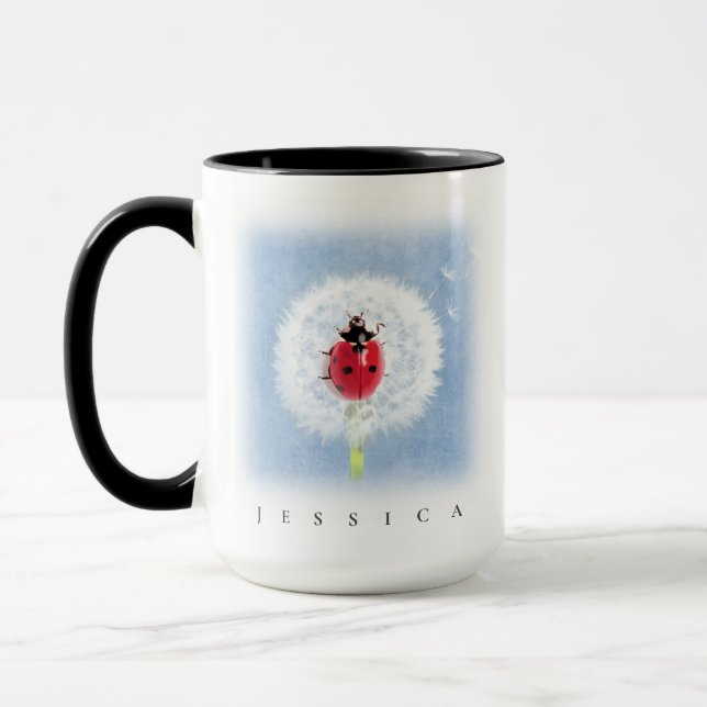 Cute Ladybug on Dandelion Nature Mug (Left)