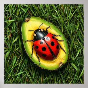 🐞 Cute Ladybug on Grass Avocado Nature Mini World Poster