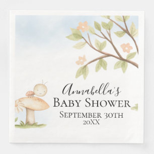 Cute Ladybug on Mushroom Garden Theme Baby Shower Napkin