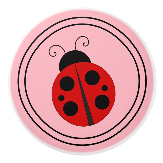 Cute Ladybug on Pink Ceramic Knob (Front)