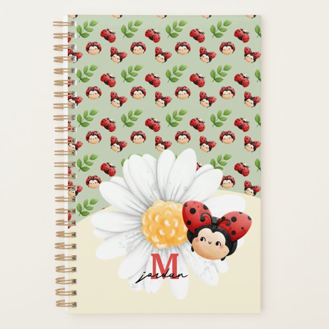 Cute LadyBug Pattern Kids Notebook With Name Planner (Front)