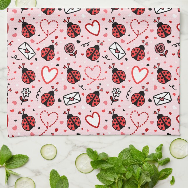 Cute Ladybug Pattern Kitchen Towel (Folded)