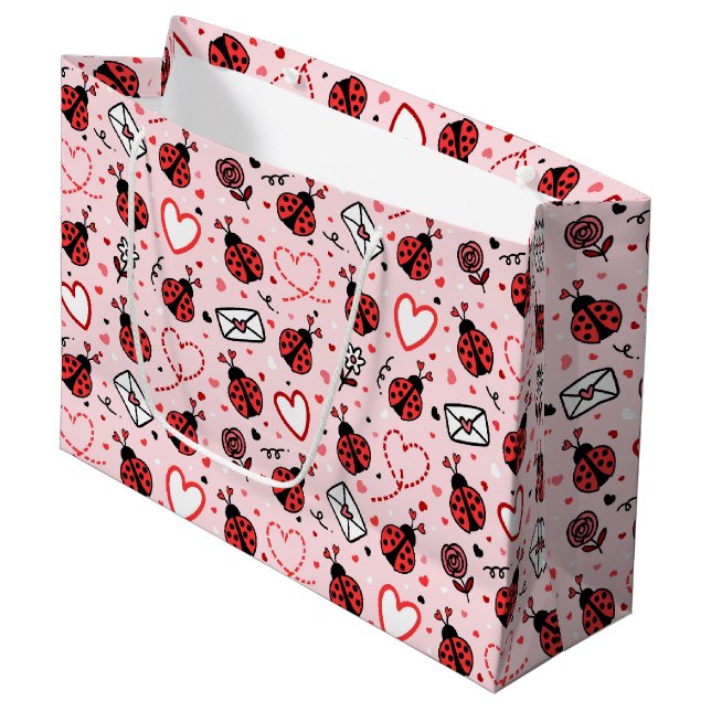 Cute Ladybug Pattern Large Gift Bag (Front Angled)