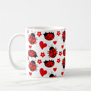 Cute Ladybug Pattern Lovely Insect Herts Flowers Coffee Mug