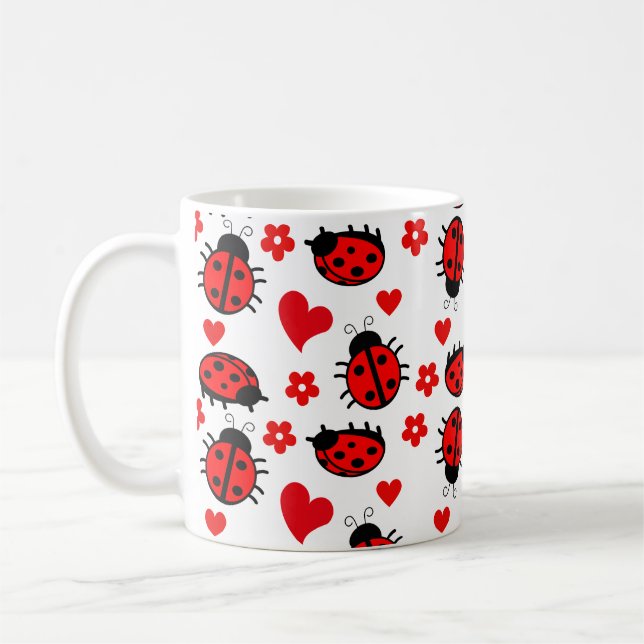 Cute Ladybug Pattern Lovely Insect Herts Flowers Coffee Mug (Left)