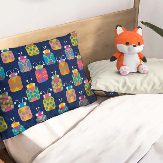 Cute Ladybug Pattern on Blue Pillowcase