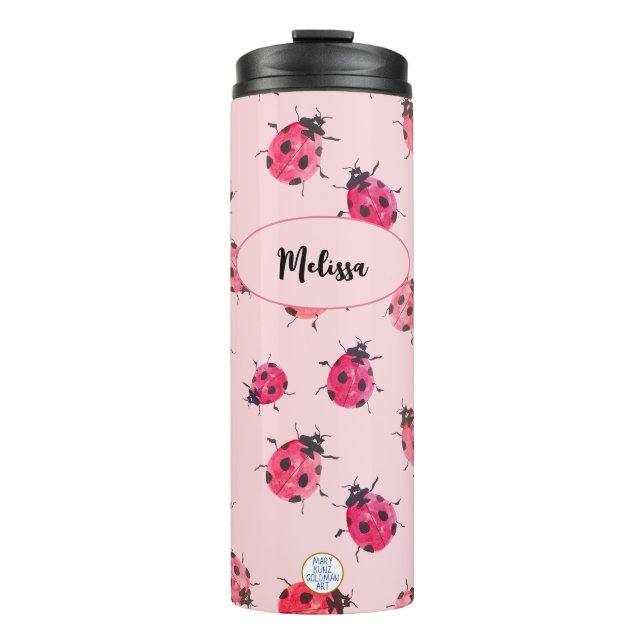 Cute Ladybug Pattern Personalised Girly Pink Thermal Tumbler (Front)