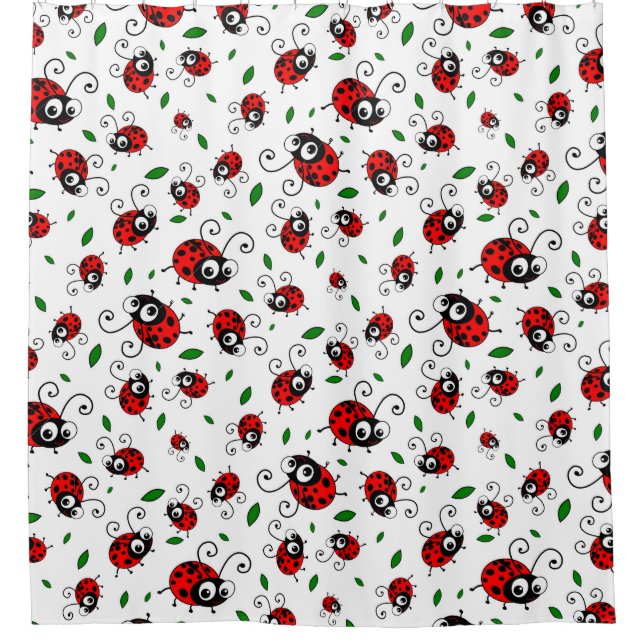 Cute ladybug pattern shower curtain (Front)