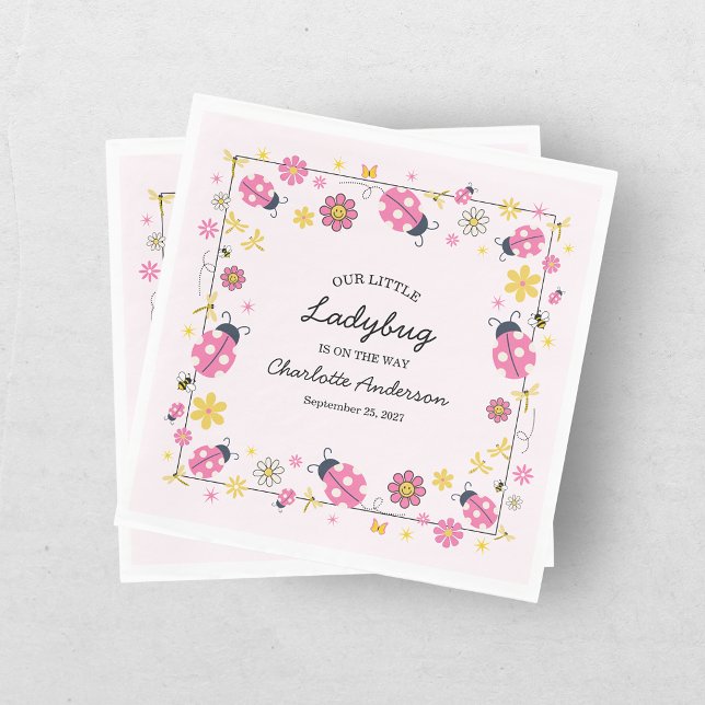 Cute Ladybug Pink Girl Baby Shower Napkin (Creator Uploaded)